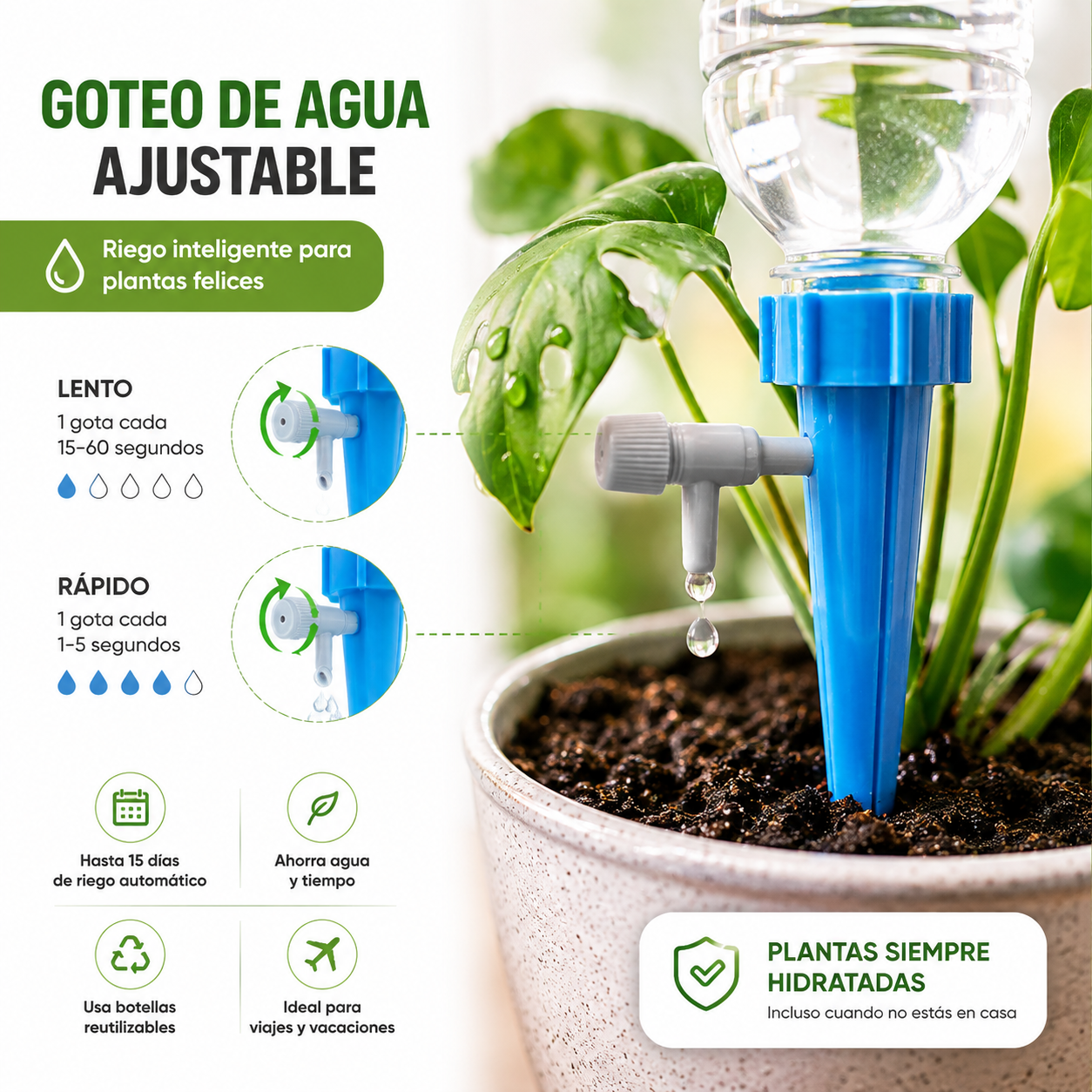 Pack 6 Estacas de Riego Automático para Plantas | Riego Inteligente por Goteo
